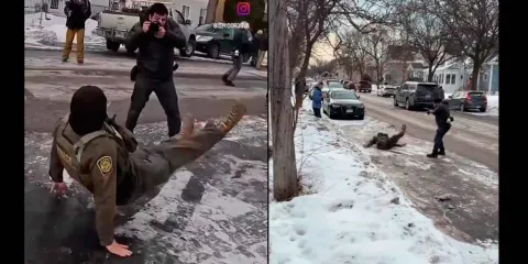 VIDEO. Tremendo resbalón de agente del ICE provoca burla viral de estadounidenses en redes 